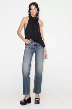 Топ с холтером с цветочными оборотами ZARA, черный