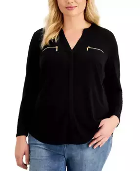 Топ с карманами на молнии больших размеров I.N.C. International Concepts, черный