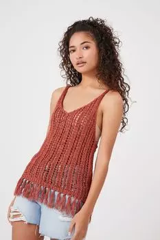 Топ с кисточками и бахромой, связанный крючком Forever 21, коричневый