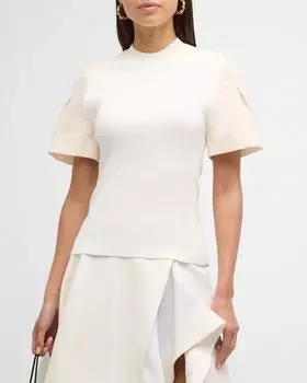 Топ с комбинированными рукавами в рубчик 3.1 Phillip Lim, цвет Ivory