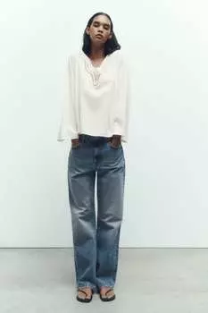 Топ с контрастной деталию на груди ZARA, экру