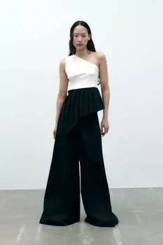 Топ с контрастным полом ZARA, черно-белый
