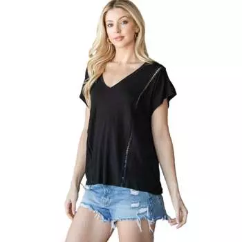 Топ с коротким рукавом и V-образным вырезом FASHNZFAB, черный