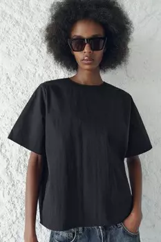 Топ с коротким рукавом ZARA, черный