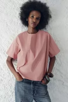 Топ с коротким рукавом ZARA, пыльно-розовый