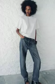 Топ с коротким рукавом ZARA, устрично-белый