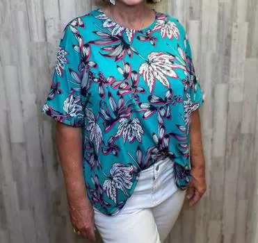 Топ с короткими рукавами Hannah бирюзового цвета Dear Scarlett