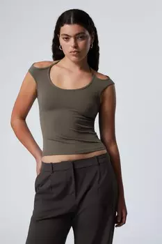 Топ с короткими рукавами и бретельками Weekday, серый