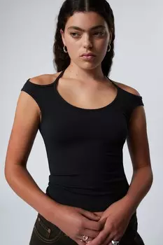Топ с короткими рукавами и бретельками Weekday, черный