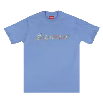 Топ с короткими рукавами и цветочной аппликацией Supreme, Голубой