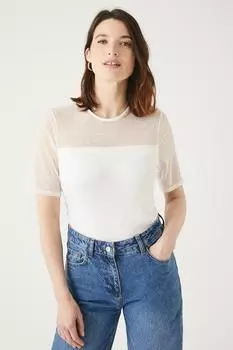 Топ с короткими рукавами и кокеткой Dobby Spot Debenhams, белый