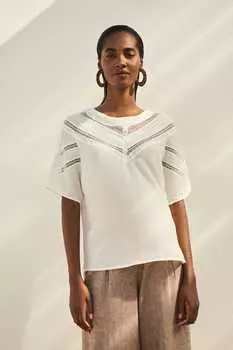 Топ с короткими рукавами и кружевом Next, белый