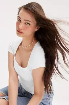 Топ с короткими рукавами и квадратным вырезом Monki, белый