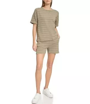 Топ с короткими рукавами и манжетами в полоску Andrew Marc Sport Heritage, зеленый