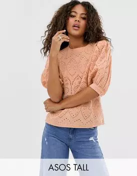 Топ с короткими рукавами и объемными рукавами из вышивки ASOS DESIGN Tall