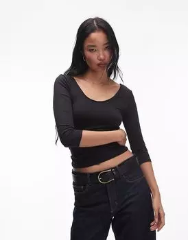 Топ с короткими рукавами и открытыми плечами черного цвета Mango