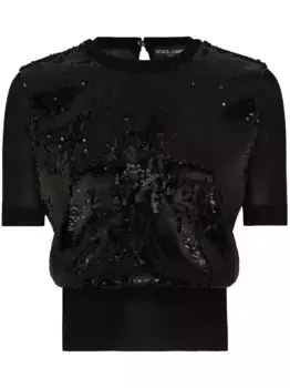 Топ с короткими рукавами и пайетками DOLCE & GABBANA, черный