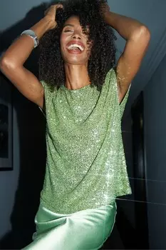 Топ с короткими рукавами и пайетками Threadbare, зеленый