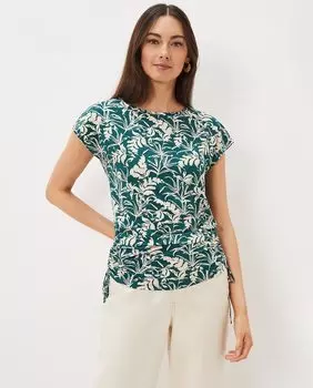 Топ с короткими рукавами и принтом листьев Phase Eight, зеленый