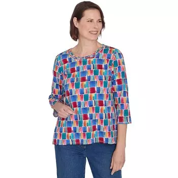 Топ с короткими рукавами и принтом Petite Alfred Dunner Box, цвет Multi Blue