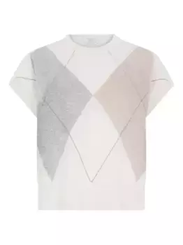 Топ с короткими рукавами и ромбовидным узором Peserico, белый