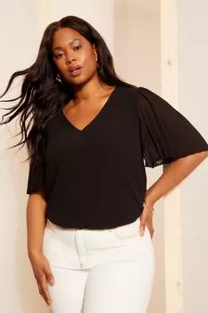 Топ с короткими рукавами и складками Curves Like These, черный