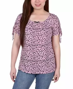 Топ с короткими рукавами и складками для миниатюрных размеров NY Collection, мульти