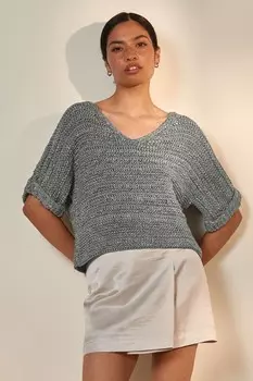 Топ с короткими рукавами и строчкой Next, серый
