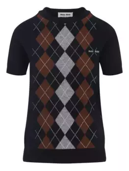Топ с короткими рукавами и узором аргайл MIU MIU, синий