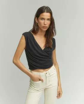 Топ с короткими рукавами и V-образным вырезом Tintoretto, черный