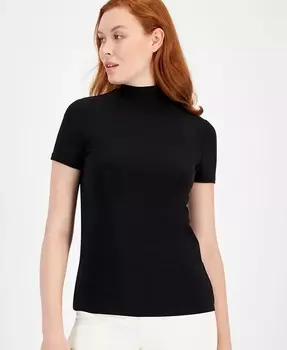 Топ с короткими рукавами и воротником-стойкой Anne Klein, черный