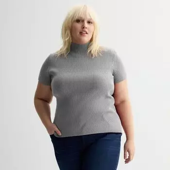 Топ с короткими рукавами и воротником-стойкой большого размера Nine West, цвет dark metal heather