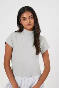 Топ с короткими рукавами и воротником-стойкой Forever 21, серый