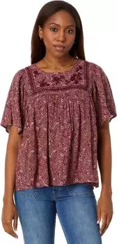 Топ с короткими рукавами и вышивкой Lucky Brand, цвет Rose Brown Paisley