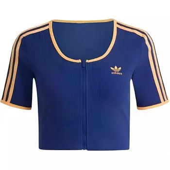 Топ с короткими рукавами и застежкой-молнией в рубчик, синий Adidas Originals