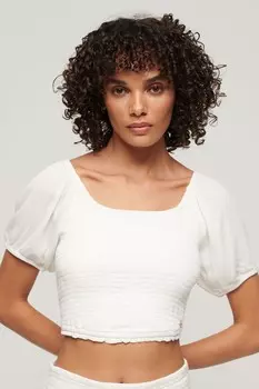 Топ с короткими рукавами из присборенной ткани Superdry, белый