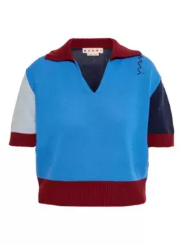 Топ с короткими рукавами в стиле колорблок Marni, синий