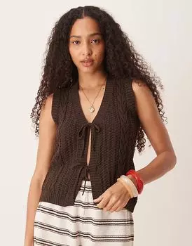 Топ с косичками и завязками спереди ASOS DESIGN коричневого цвета