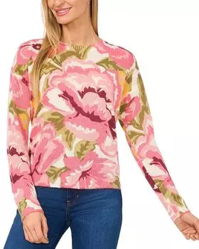 Топ с круглым вырезом Bold Roses CeCe, белый