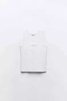 Топ с круглым вырезом и бретелями из смеси хлопка и модала ZARA, белый