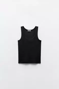 Топ с круглым вырезом и бретелями из смеси хлопка и модала ZARA, черный
