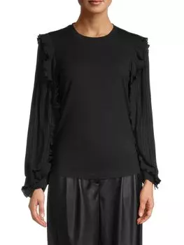 Топ с круглым вырезом и рукавами жоржет Elie Tahari, цвет Noir