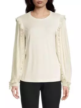 Топ с круглым вырезом и рукавами жоржет Elie Tahari, цвет Porcelain