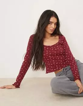 Топ с круглым вырезом и вафельным узором в бордовом цвете ASOS DESIGN