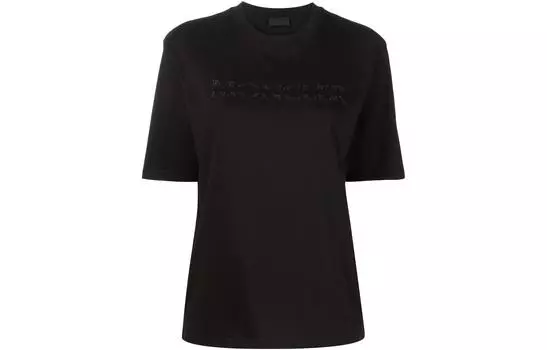 Топ с круглым вырезом и вышитым логотипом Moncler, черный