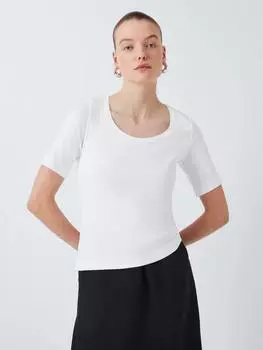 Топ с круглым вырезом из органического хлопка John Lewis, белый