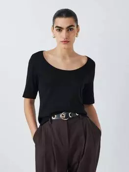 Топ с круглым вырезом из органического хлопка John Lewis, черный