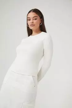 Топ с круглым вырезом с длинными рукавами Forever 21, белый