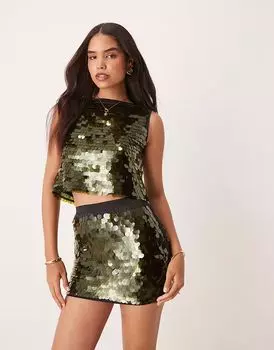 Топ с крупными пайетками ASOS DESIGN в цвете лесной зелени