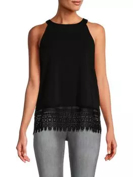 Топ с кружевной кромкой и лямкой на бретельках Adrianna Papell, черный